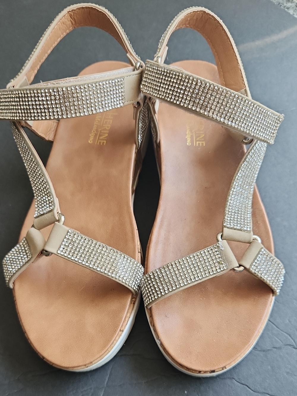 Catherine Malandrino Tan Rhinestone Embellished Sandals